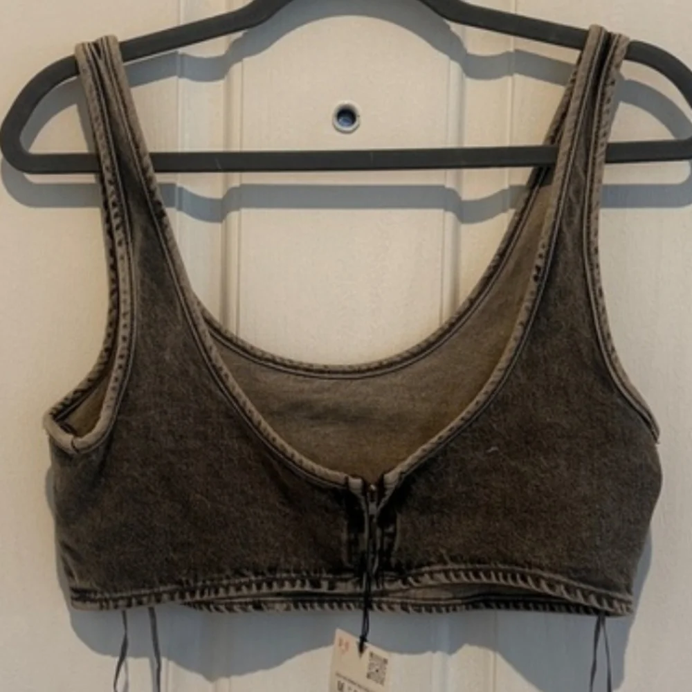 Zara Washed Scoop Neck Cropped Tank Top - Charcoal - Picture 3 of 5
